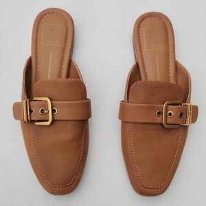 DOLCE VITA Womens Buckled Strap Santel Tan Slip On Leather Mules Size 7.5